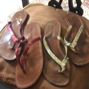 Two sequined pairs of mystique sandals